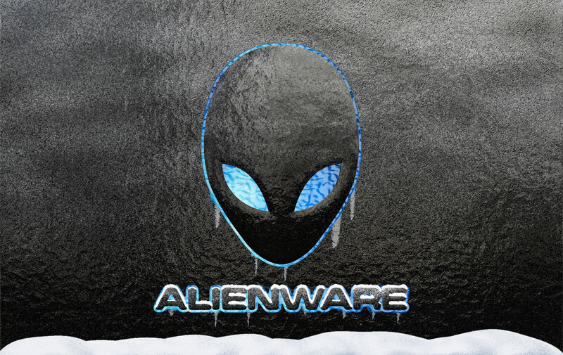 Alienware logo on icy background