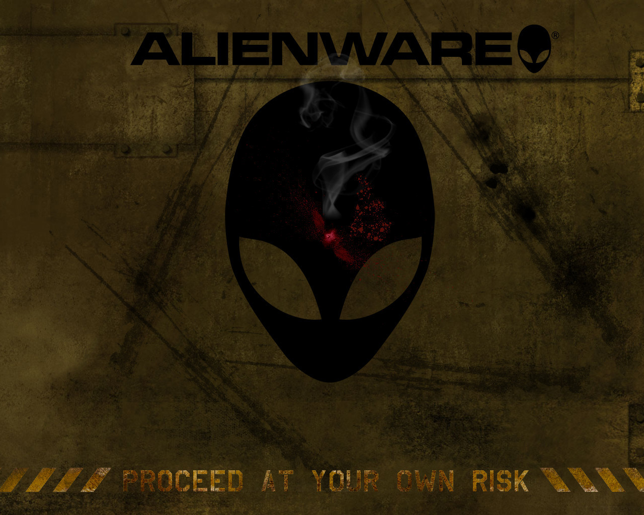 Alienware logo with warning