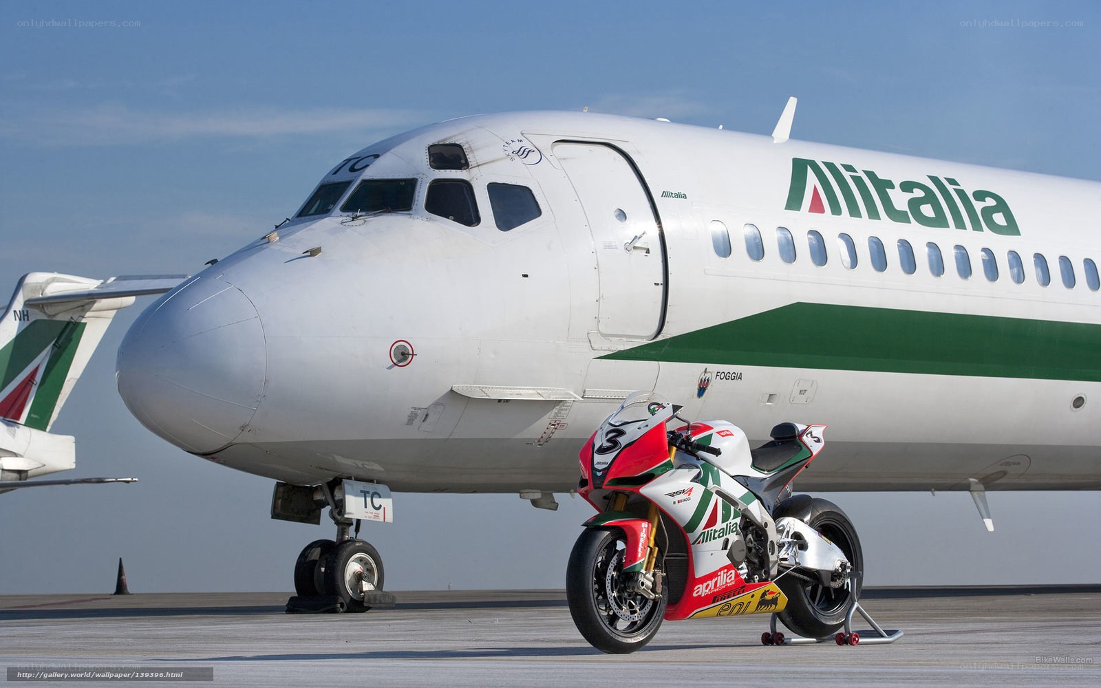 Alitalia plane and motorcycle