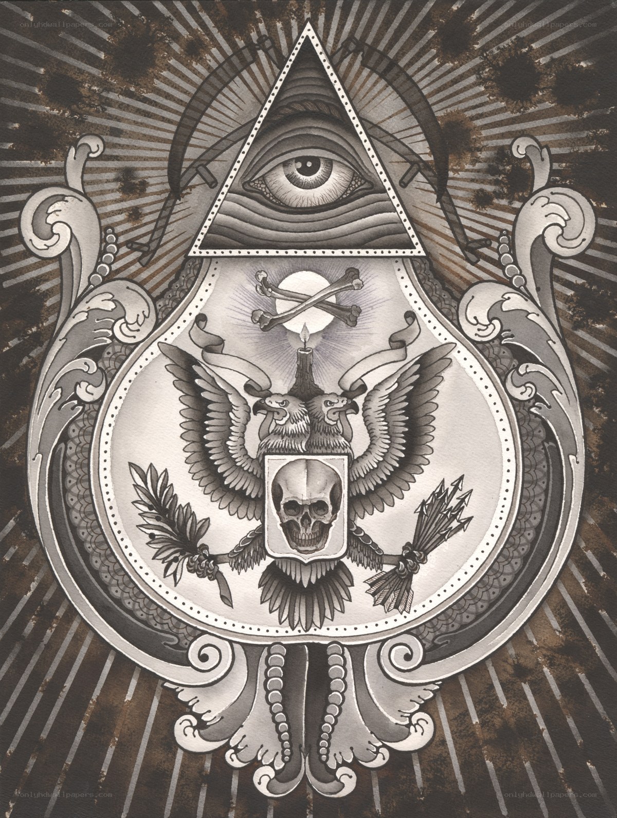 All-seeing eye and skull emblem