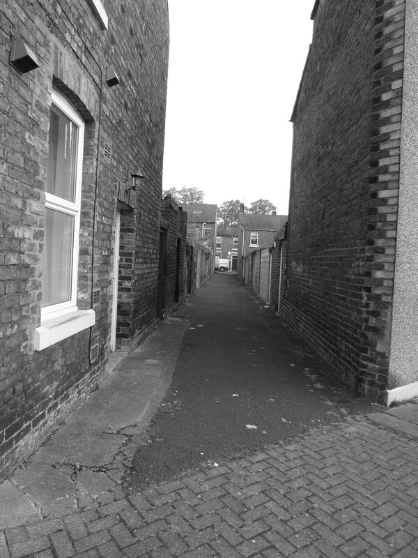 Alley Between Brick Buildings — Black