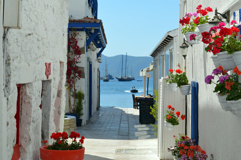 Alley with Boats in Harbor