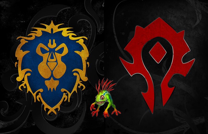Alliance and Horde symbols with a toad