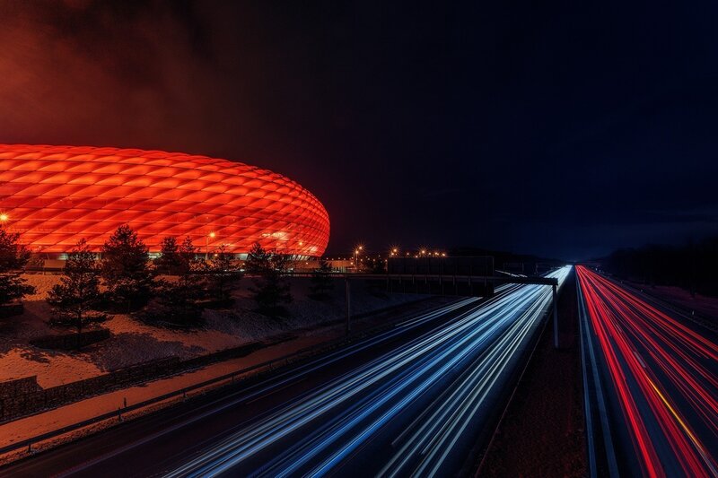Allianz Arena Stadium — Red, Dramatic, Night