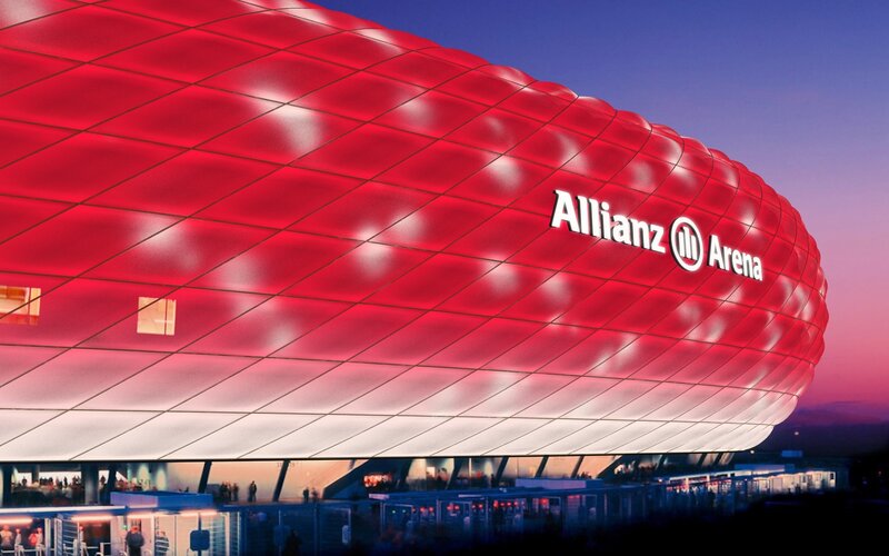 Allianz Arena Stadium — Red, Dramatic, Sunset