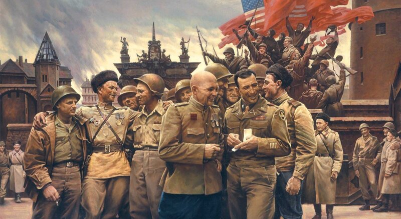 Allied soldiers celebrate victory