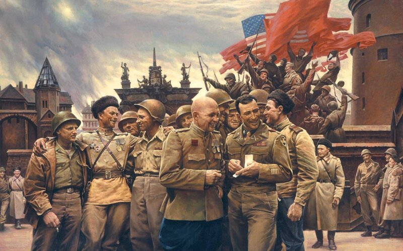 Allied soldiers celebrate victory