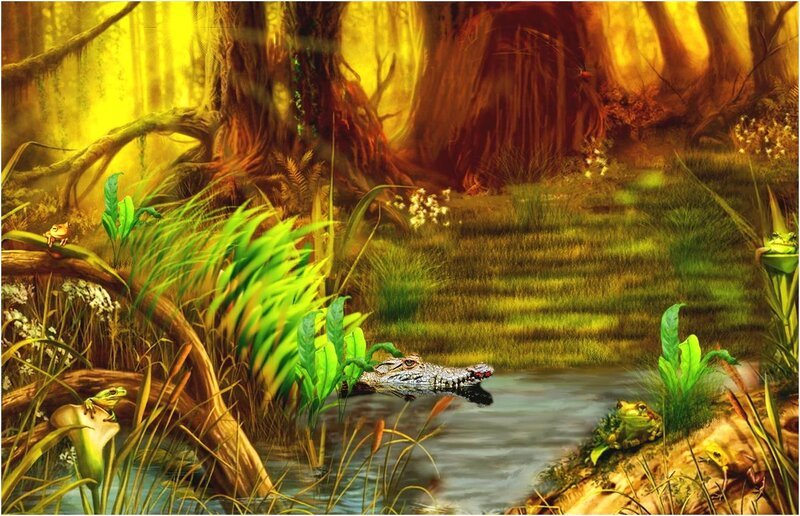 Alligator in Swamp — Green