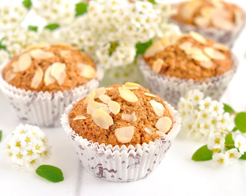 Almond Muffins with Flowers — White, Serene