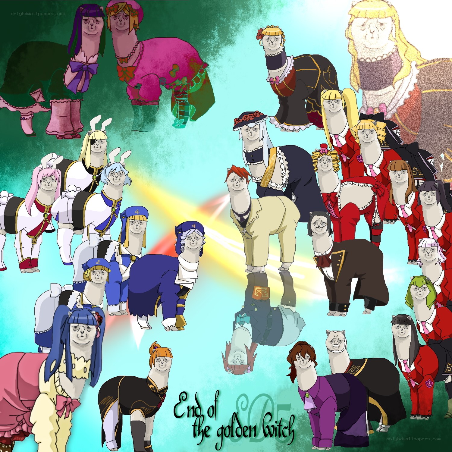 alpaca characters in various outfits