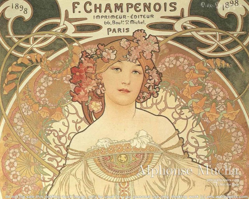 Alphonse Mucha floral portrait