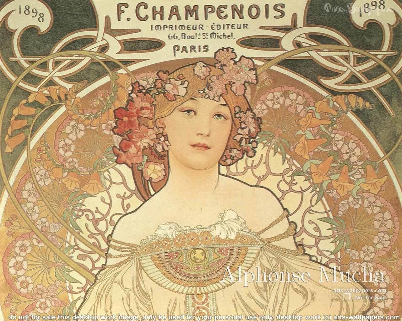 Alphonse Mucha floral portrait