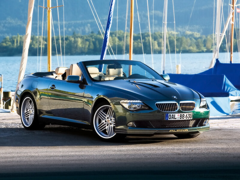 Alpina BMW convertible by the lake