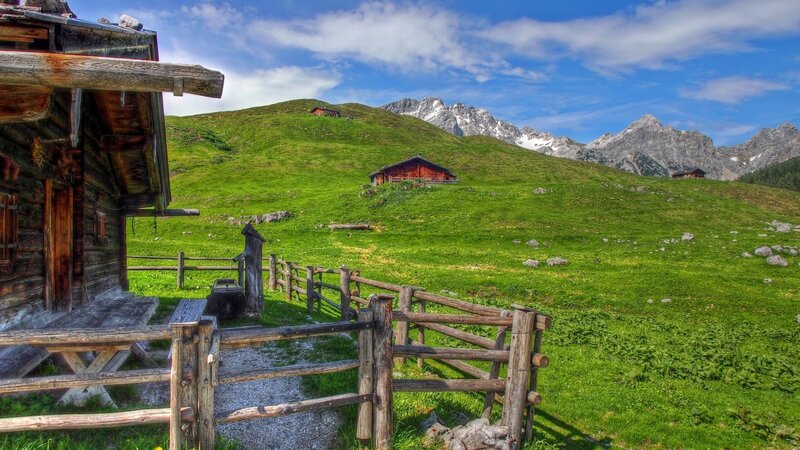 Alpine Cabin in Meadow — Green