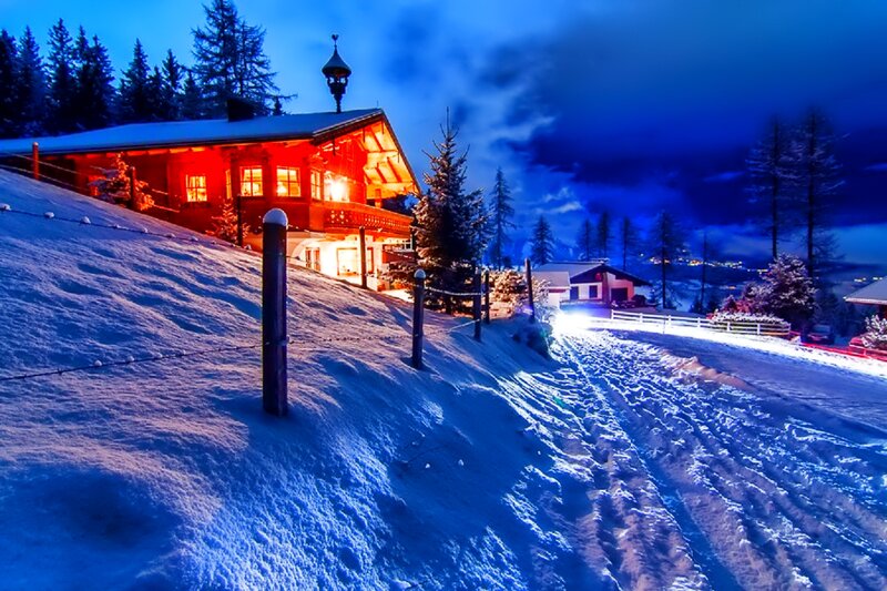 Alpine Cabin in Snow — Blue