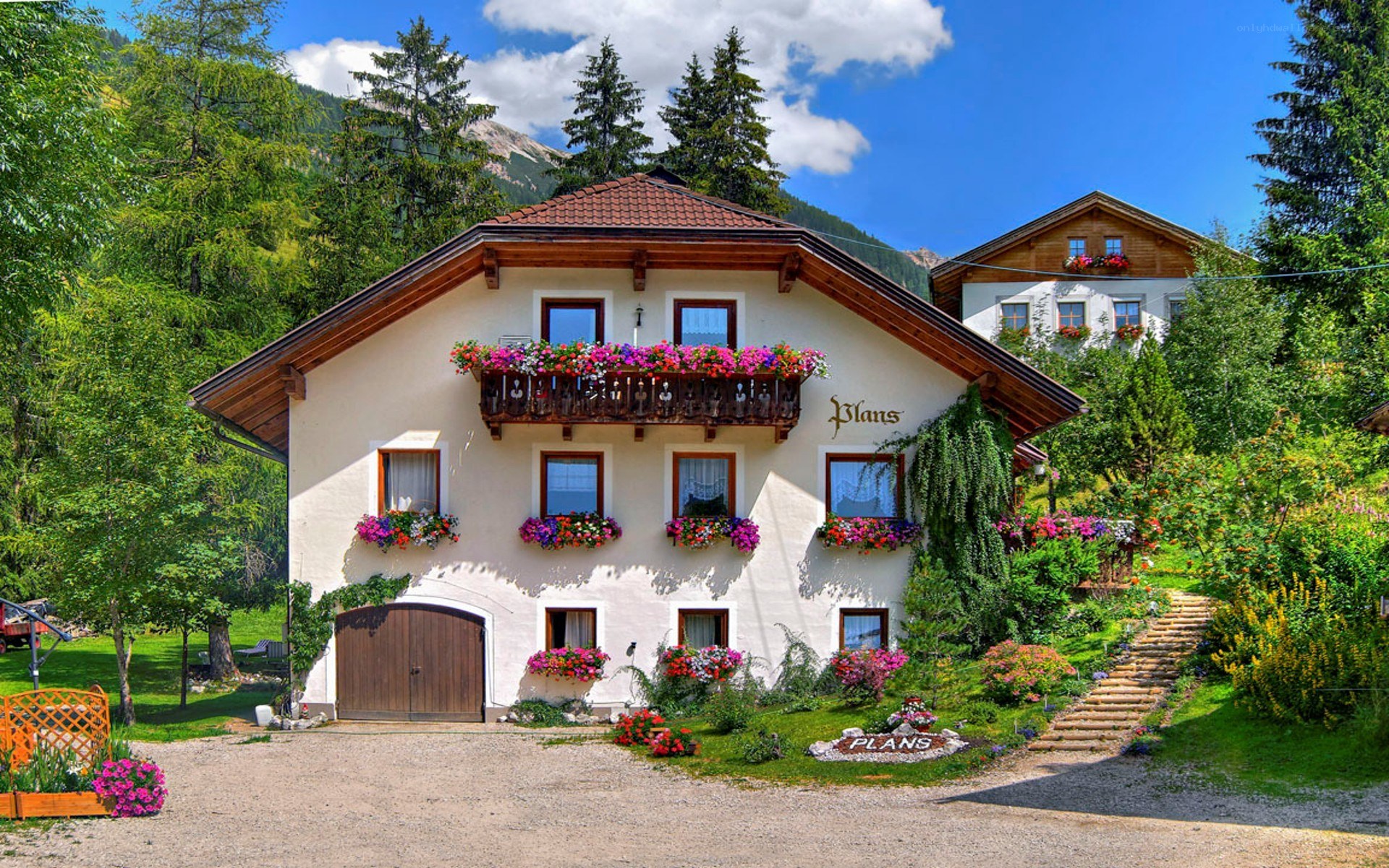 Alpine house with flower boxes