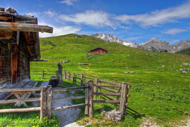 Alpine hut with mountain view