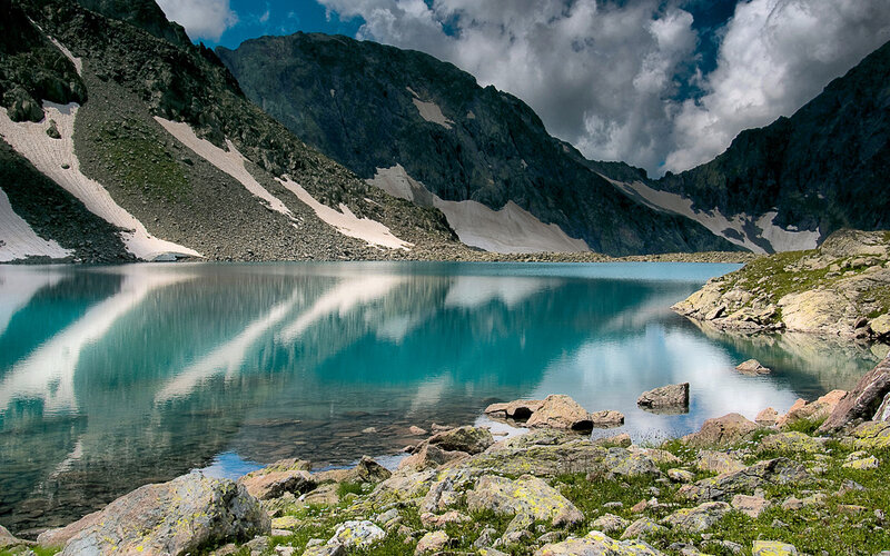 Alpine Lake and Mountains — Blue, Dramatic, Afternoon, Photograph