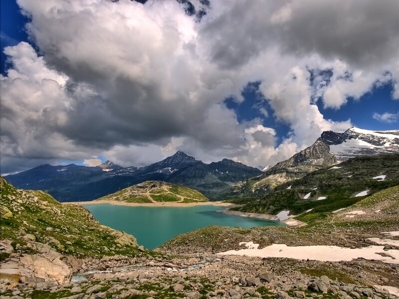 Alpine Lake and Mountains — Blue, Dramatic, Afternoon