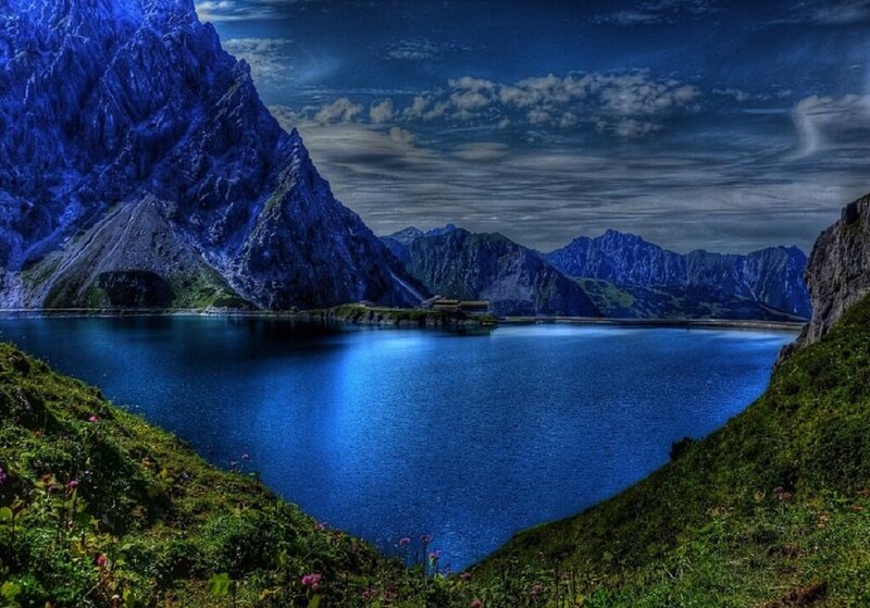 Alpine Lake and Mountains — Blue, Dramatic, Night