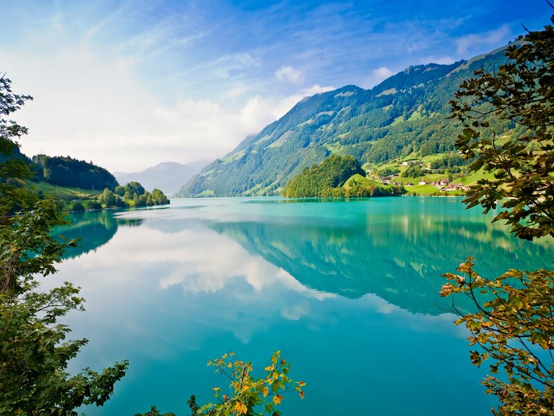 Alpine Lake and Mountains — Blue, Serene, Afternoon, Photograph