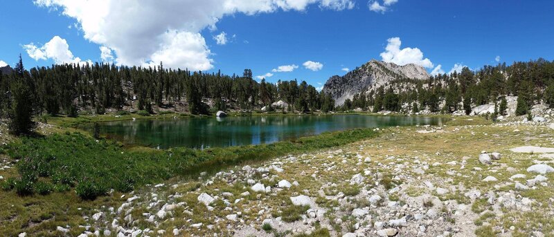 Alpine Lake and Mountains — Blue, Serene, Afternoon, Photograph, Trees, Rocks, Clouds