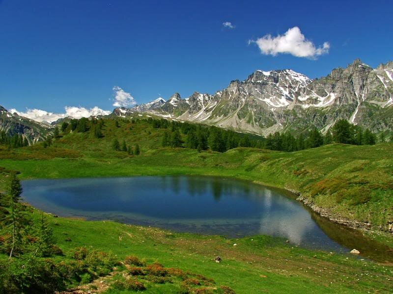 Alpine Lake and Mountains — Blue, Serene, Afternoon, Photograph, Trees