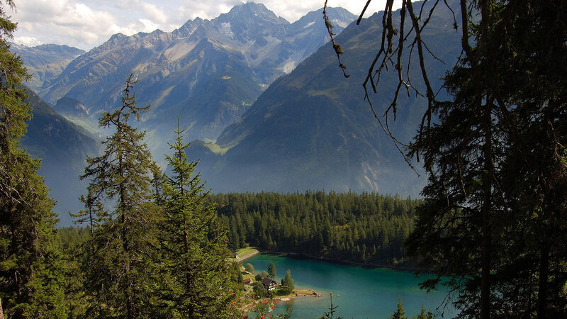 Alpine Lake and Mountains — Green, Serene, Afternoon, Photograph, Trees