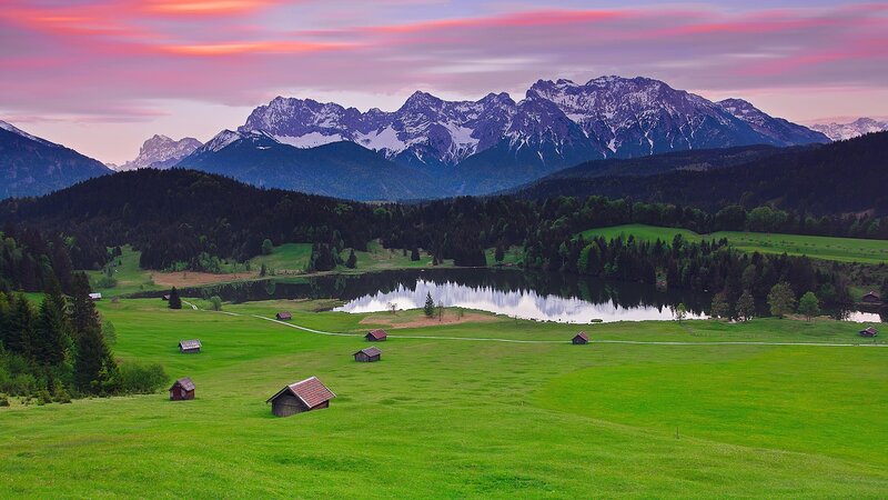Alpine lake at sunset