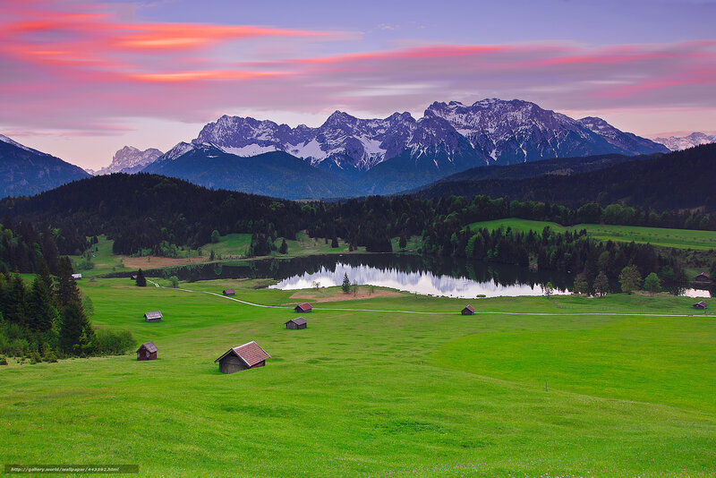 Alpine lake at sunset