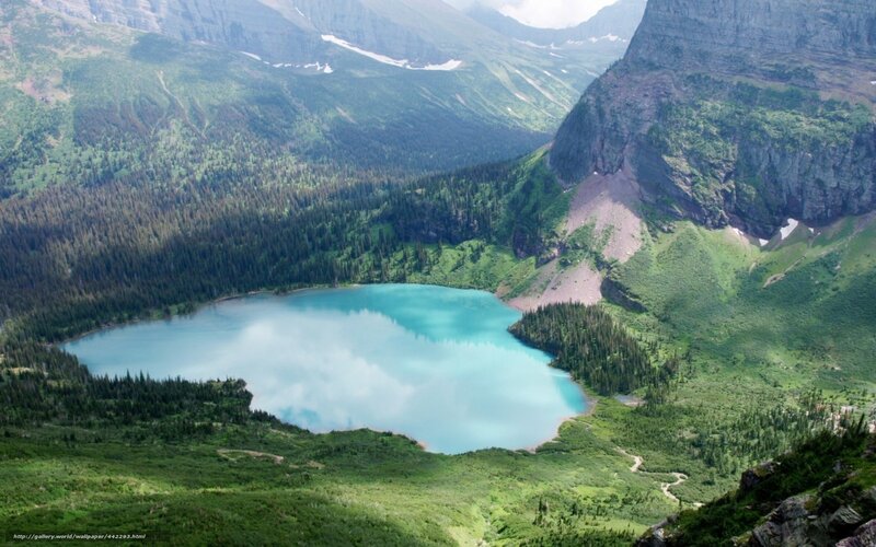 Alpine Lake in Valley — Blue, Serene, Afternoon, Photograph, Mountains, Forest