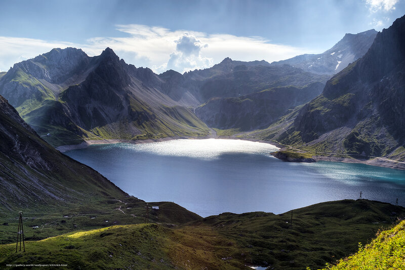 Alpine Lake in Valley — Blue, Serene, Afternoon, Photograph, Mountains, Sky
