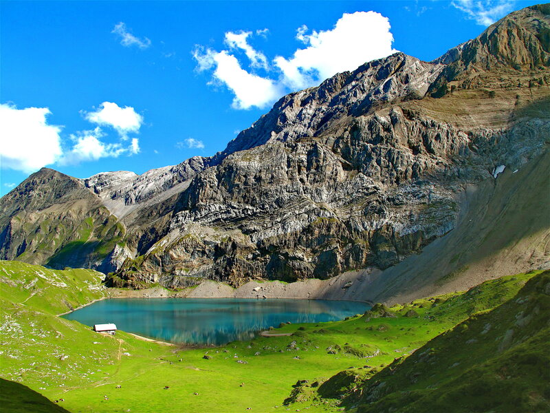 Alpine Lake in Valley — Blue, Serene, Afternoon, Photograph