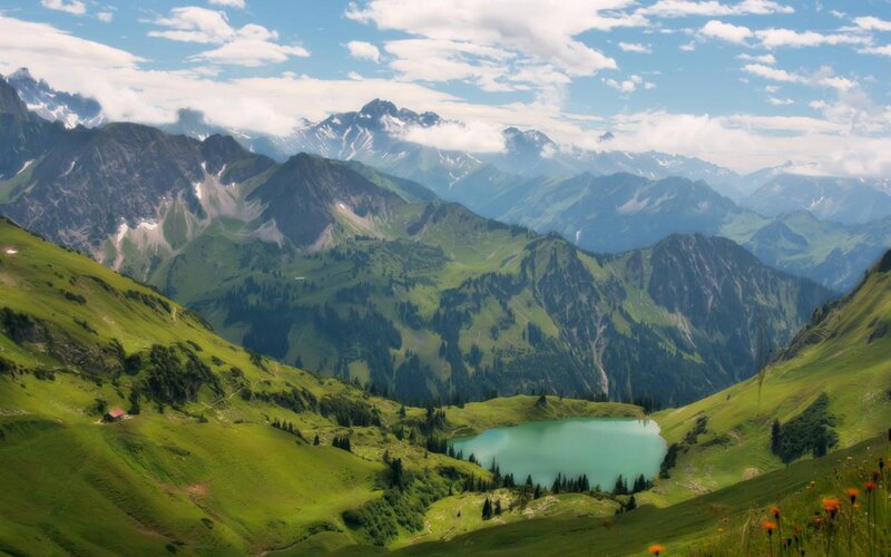 Alpine Lake in Valley — Green, Serene, Afternoon, Photograph, Mountains
