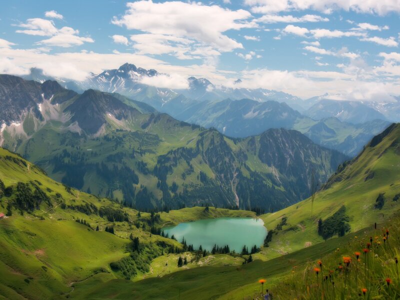 Alpine Lake in Valley — Green, Serene, Afternoon