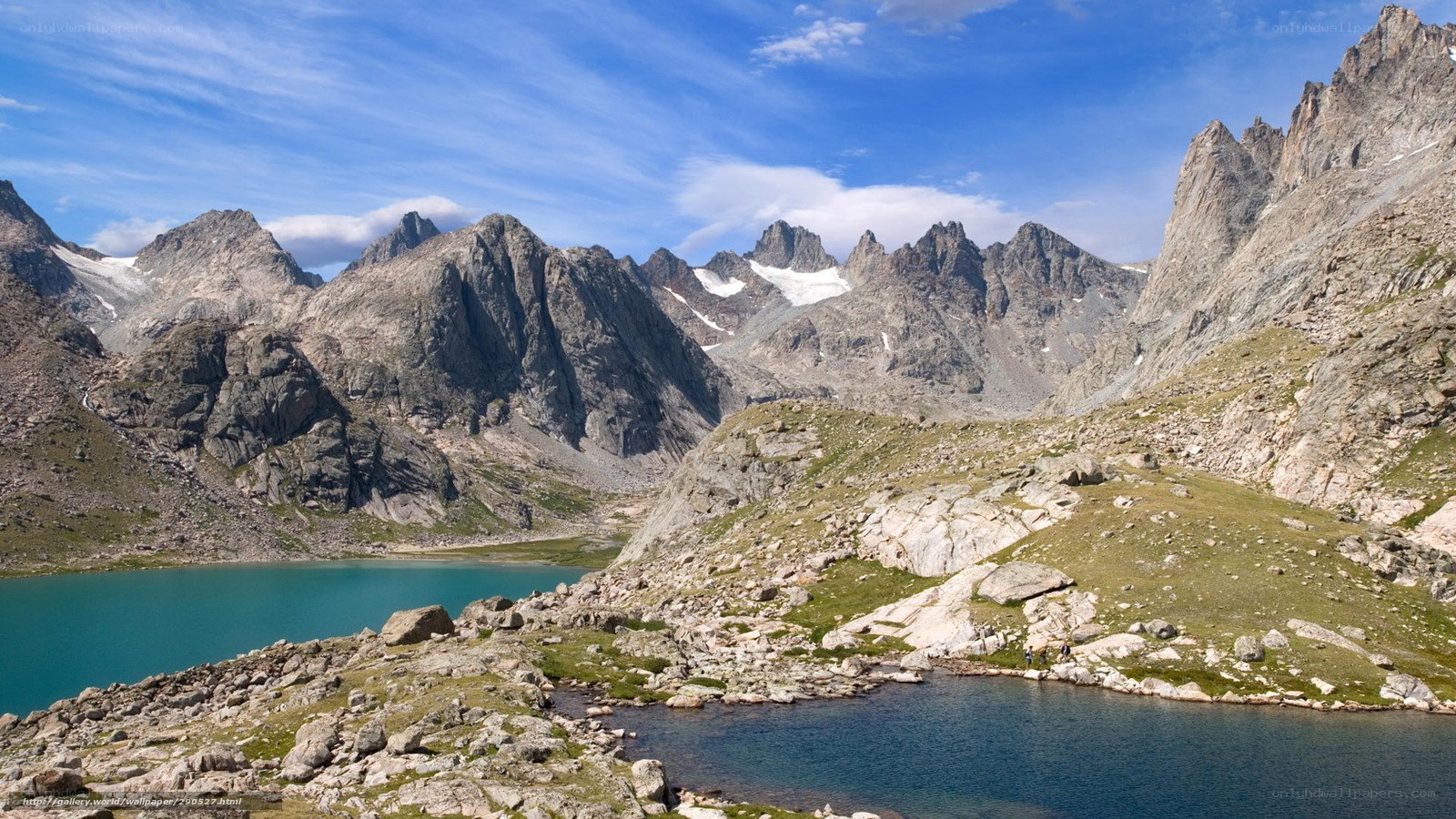 alpine lake with mountain peaks