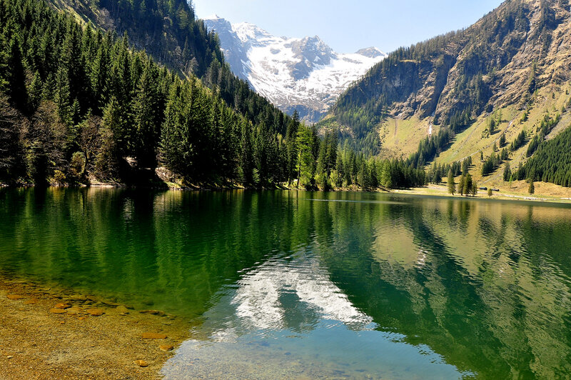 Alpine Lake with Mountains — Green, Serene