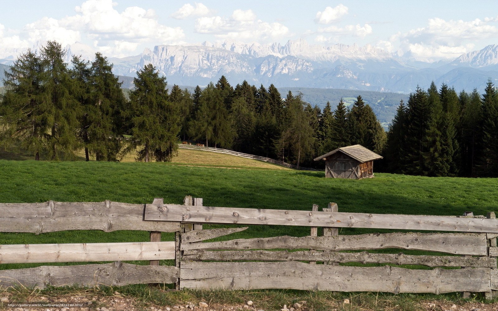Alpine landscape with wooden fence