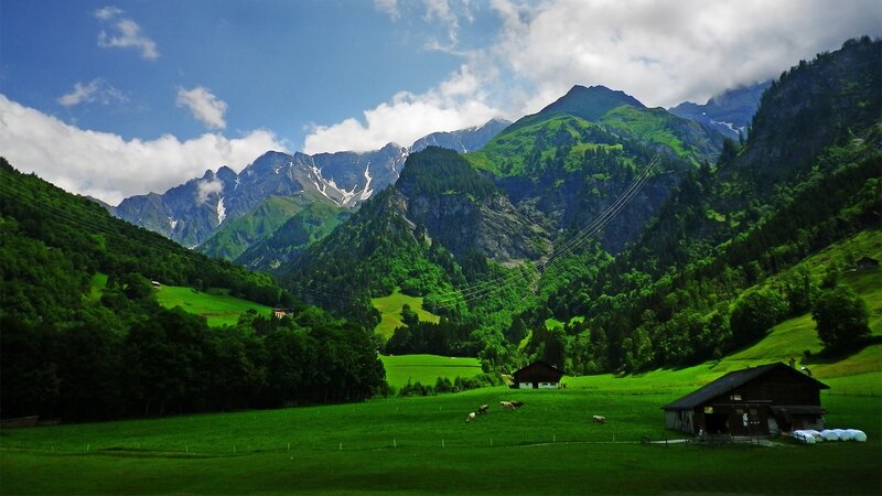 Alpine Valley Landscape — Green, Serene, Afternoon, Photograph, Mountains