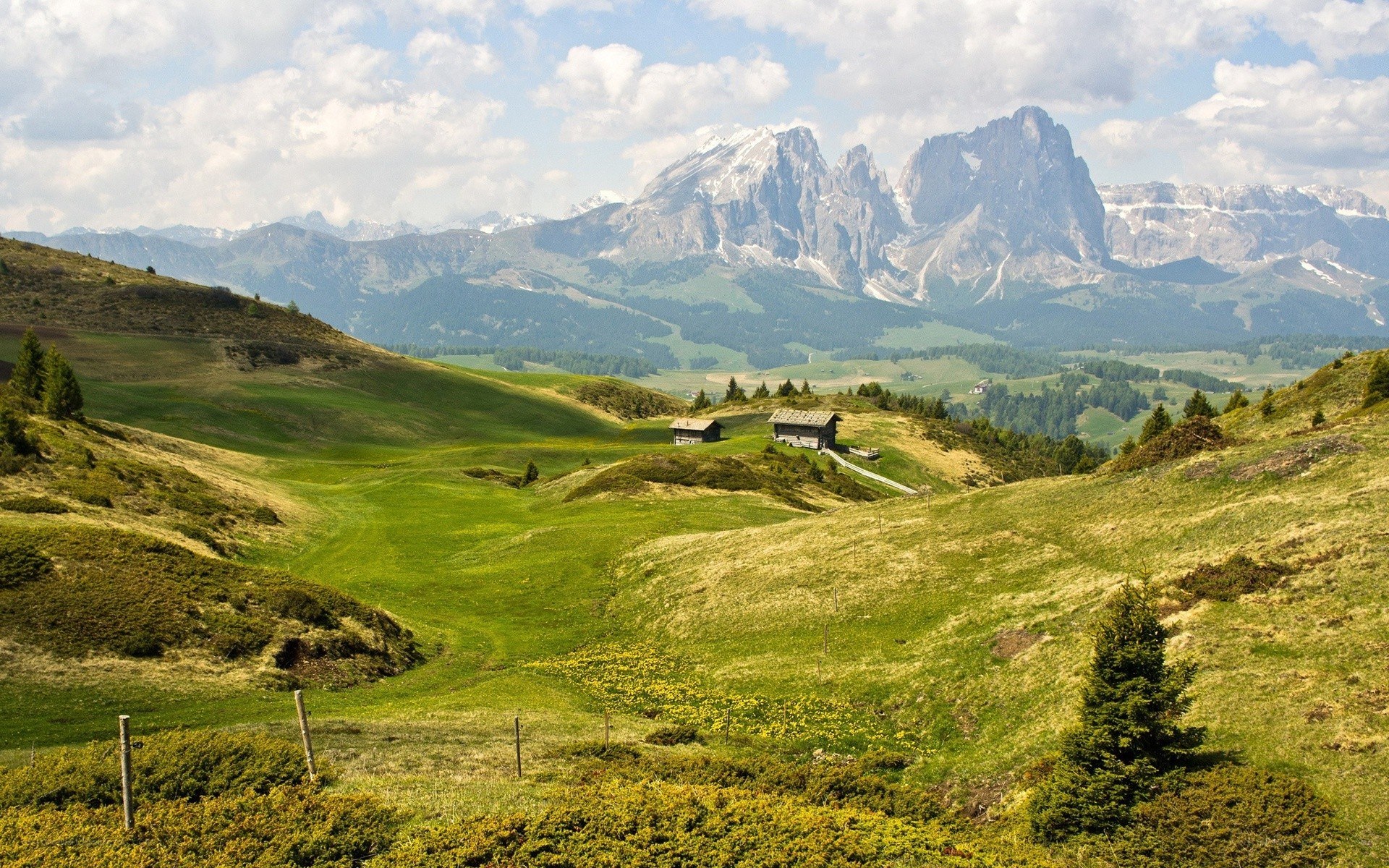 Alpine valley with mountain peaks