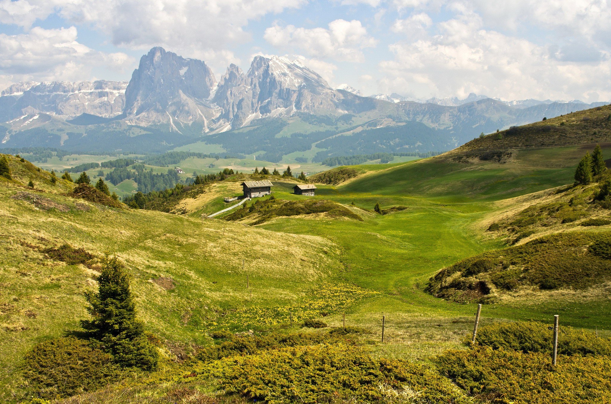 Alpine valley with mountain peaks