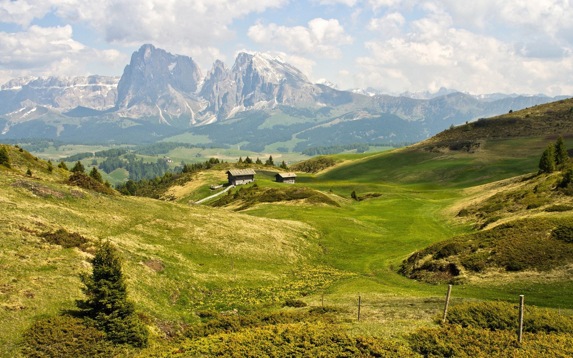 Alpine valley with mountain peaks