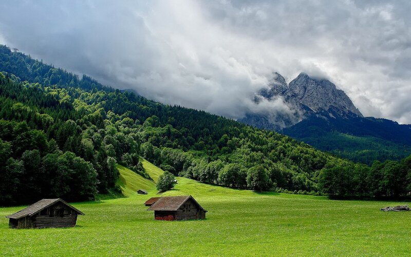Alpine valley with mountain view