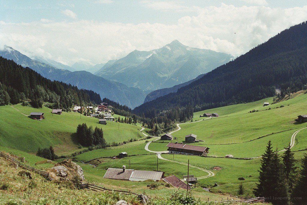 Alpine valley with mountain views