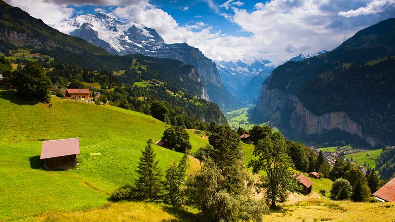 Alpine Valley with Mountains — Green, Serene, Afternoon