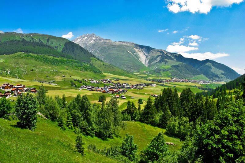 Alpine village in a green valley