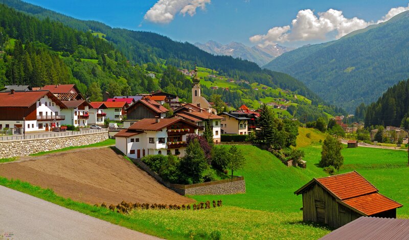 Alpine village in a mountain valley