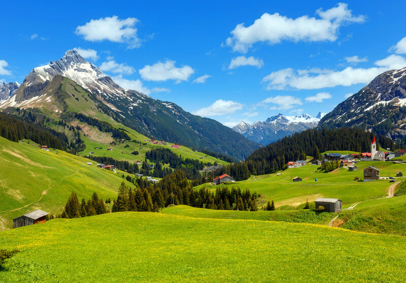 Alpine Village in Valley — Green, Serene, Summer