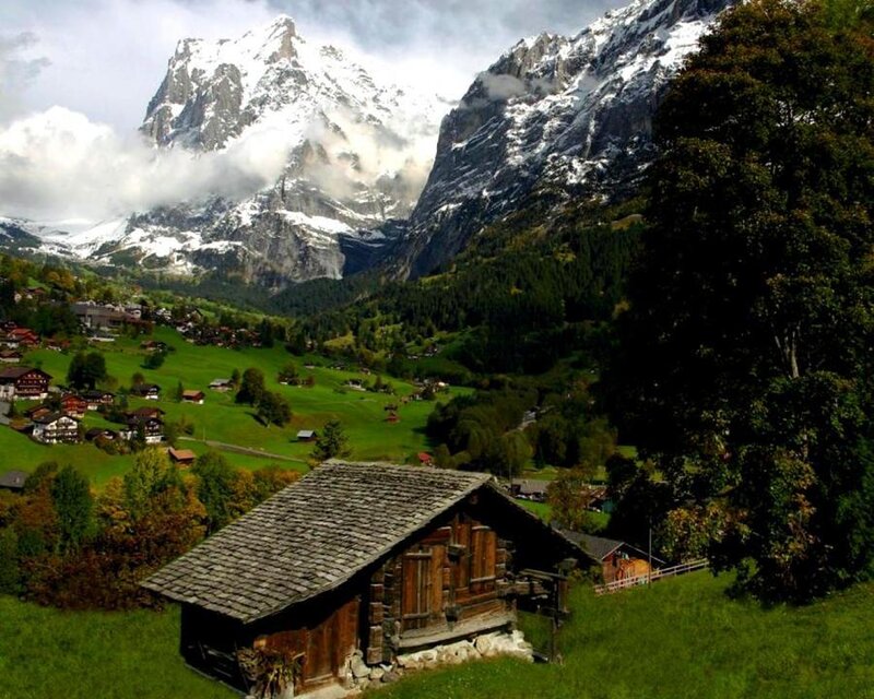 Alpine Village with Mountain