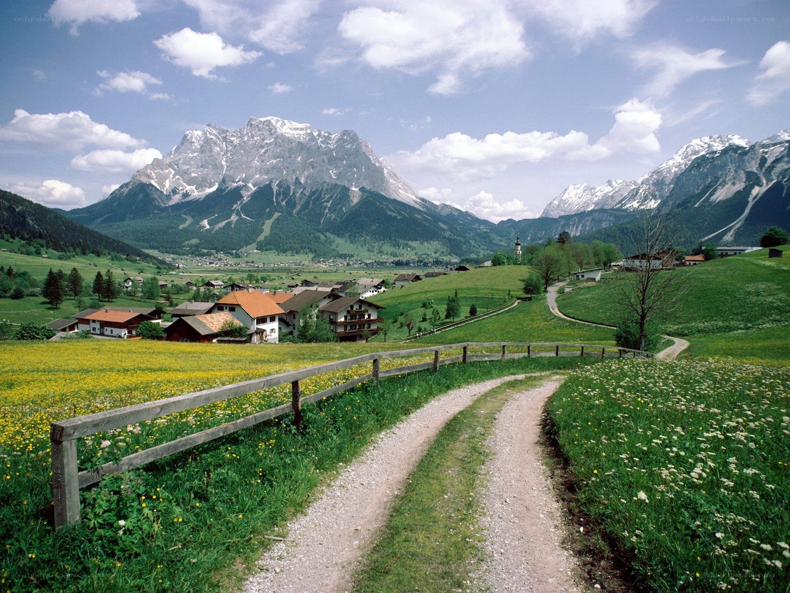 Alpine village with mountain view